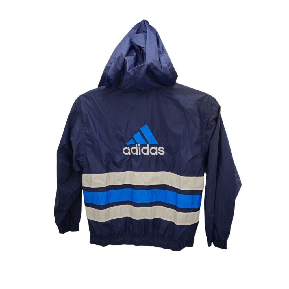 Adidas VTG Windbreaker Jacket Blue Embroidered Back Logo Size Large Full Zip Y2K - Picture 3 of 13